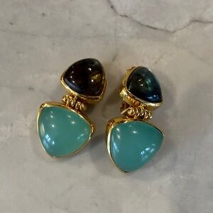 Julie Vos Gold and Teal clip on Earrings